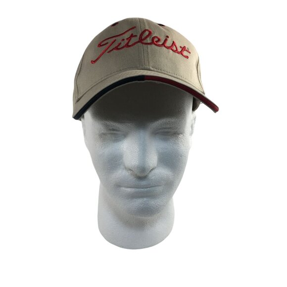 TITLEIST CAP HAT NEW ERA STRAP BACK ADJUSTABLE TAN RED - Picture 1 of 5